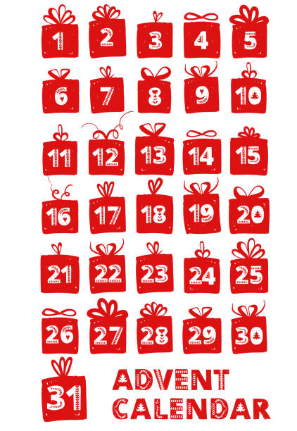 illustrations, cliparts, dessins animés et icônes de calendrier de l’avent. cartes de célébration de vacances de noël pour le compte à rebours. nombres dans les cadeaux - handmade paper paper homemade craft