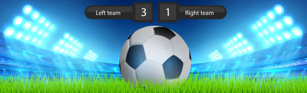 istock Realistic soccer ball on a green soccer lawn 1288363362