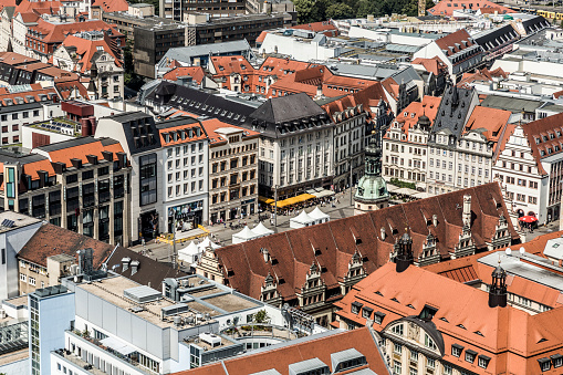 Leipzig, Germany - August 8. 2015:aerial view of Leipzig to famous market square and old town.