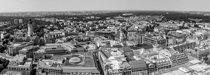 Leipzig, Germany - August 4, 2015:   Panoramic view of Leipzig under cloudy sky.