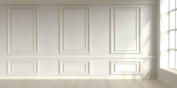 istock Modern classic white empty interior with wall panels and wooden floor. 3d render 1288373793