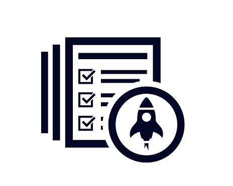 Startup lauch rocket with document list with tick checkmarks vector illustration.