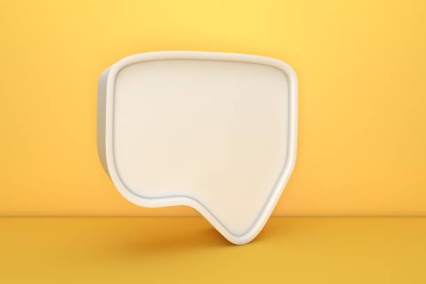 istock Social media notification icon, white bubble speech on yellow background 1288375454