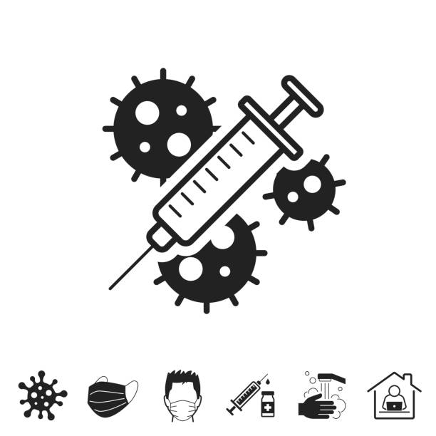 코로나바이러스 코비드-19 백신. 흰색 배경의 디자인 아이콘 - medical injection syringe icon set symbol stock illustrations