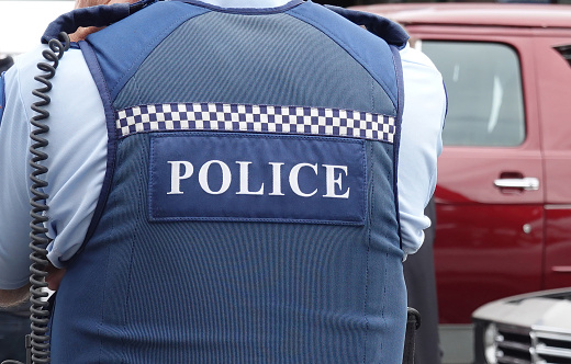Auckland, New Zealand - October 10, 2019 : Close up of a New Zealand police officer's uniform
