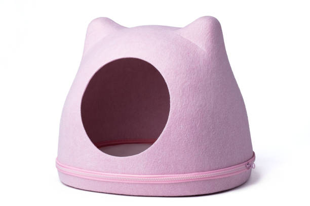 Pink cat's house isolated on white background