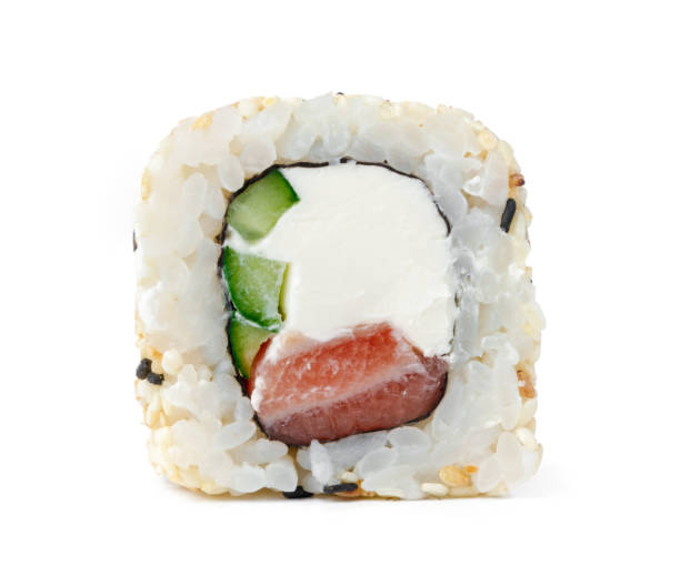 istock Sushi roll with tuna and sesame isolated on white 1288381044