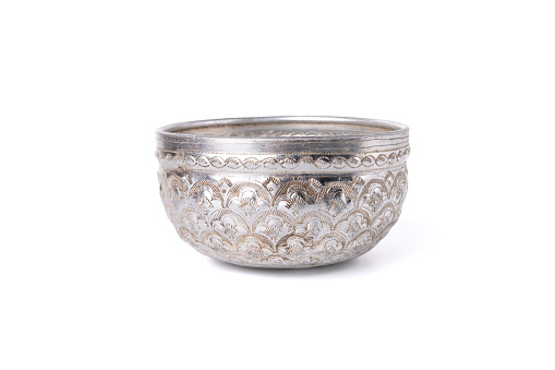 silver bowl isolated on white background with clipping path