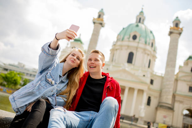 istock Young couple taking selfie in Vienna, Austria 1288382239