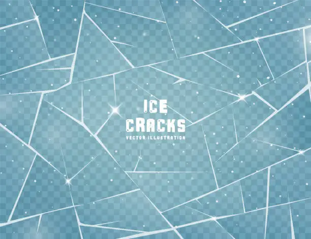 Vector illustration of Realistic cracked ice surface. Frozen glass with cracks and scratches. Vector illustration