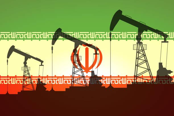 イランの旗の背景にオイルポンプ。ベクトルの図 - pipe silhouette oil pump mining点のイラスト素材／クリップアート素材／マンガ素材／アイコン素材