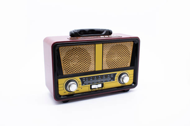 modern retro radio isolated on white background - dark chocolate audio imagens e fotografias de stock