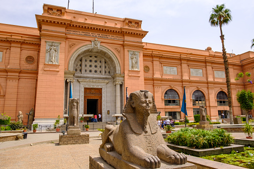 Cairo / Egypt - May 25th 2019: The Museum of Egyptian Antiquities (Egyptian Museum) which houses the world's largest collection of ancient Egyptian antiquities in Cairo, capital of Egypt