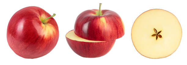 istock Red apple with half isolated on white background. Top view. Flat lay. Set or collection 1288384893