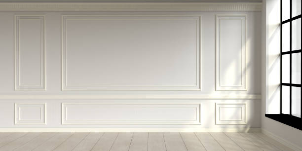 istock Modern classic white empty interior with wall panels and wooden floor. 3d render 1288385493