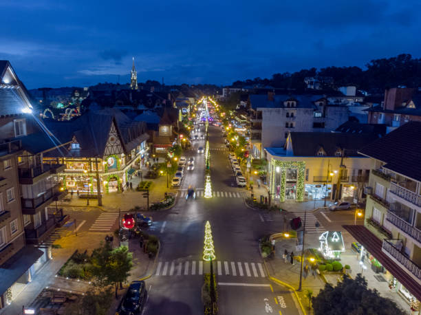 aerial view of Gramado city aerial view of Gramado city all night decorated for Christmas gramado stock pictures, royalty-free photos & images