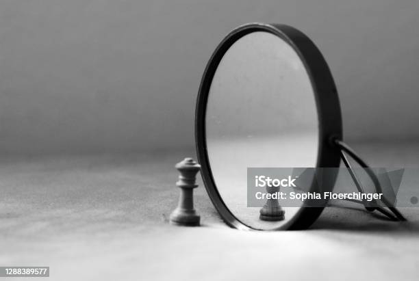 Mirror Image And Self Perception Insecurity Stock Photo - Download Image Now - Illusion, Abstract, Graphics Editing Software
