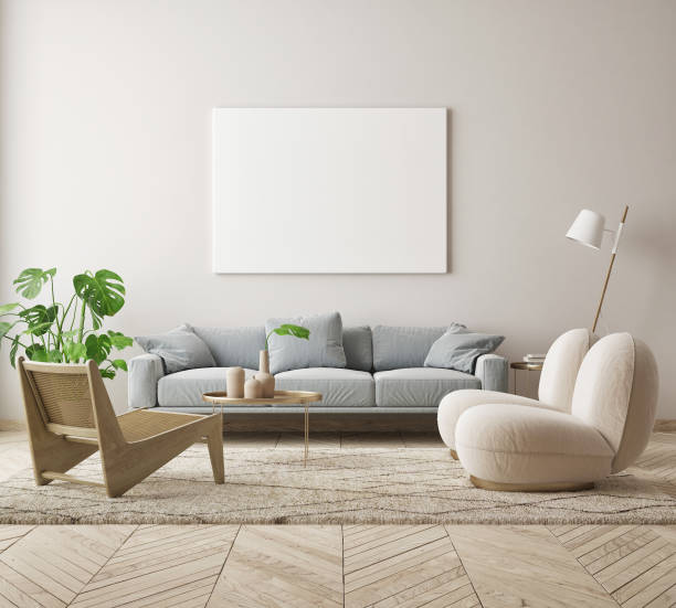 istock mock up poster frame in modern interior background, scandinavian style, 3D render 1288393134