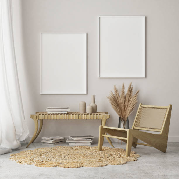 istock mock up poster frame in modern interior background, scandinavian style, 3D render 1288393139