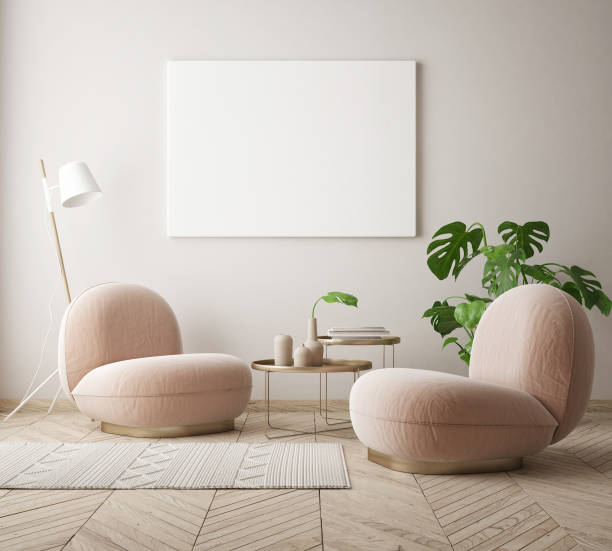istock mock up poster frame in modern interior background, scandinavian style, 3D render 1288393144