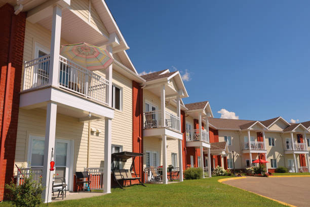 retirement home with balconies - condominium complex imagens e fotografias de stock