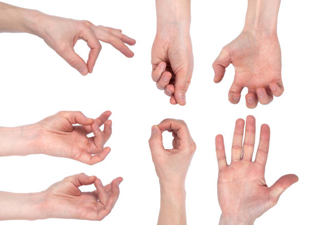 istock Empty male hand making gesture like holding something isolated on white background. Set of multiple images 1288398247