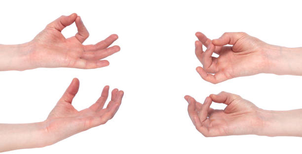 istock Empty male hand making gesture like holding something isolated on white background. Set of multiple images 1288398339