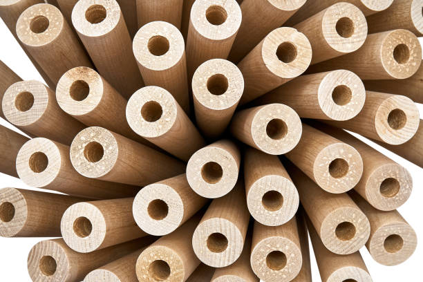 istock Turned wooden legs isolated on white background. Close-up 1288399467