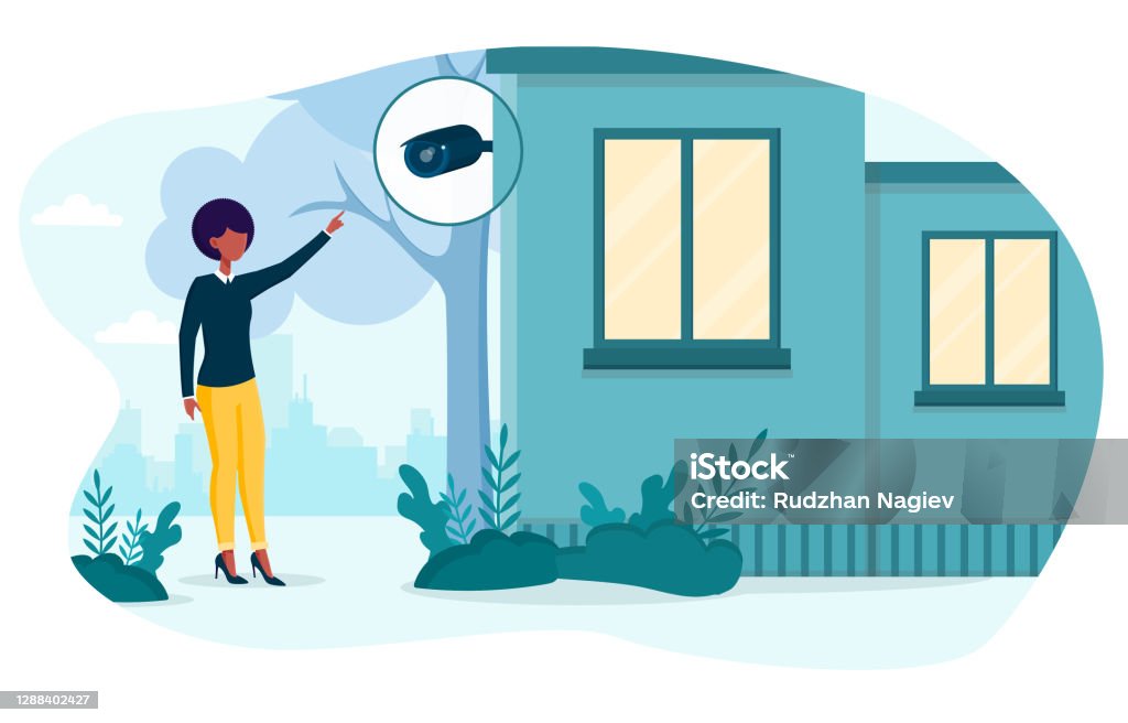 Checking Security Camera Cartoon Black Woman Checking Security Camera Stock Illustration - Download ...