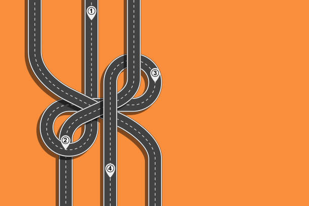 istock Road trip and Journey route. Winding road on a colorful background with pin pointer. Vector illustration 1288403074