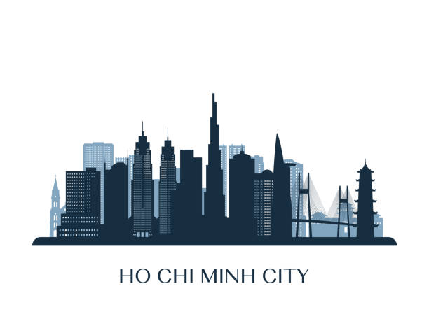 Ho Chi Minh City skyline, monochrome silhouette. Vector illustration. Ho Chi Minh City skyline, monochrome silhouette. Vector illustration. ho chi minh city stock illustrations