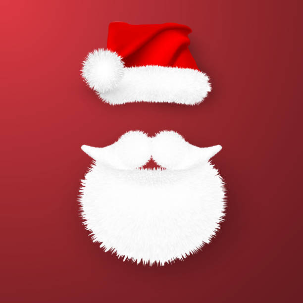 istock Red Santa Claus hat and Santa beard on red background. Vector illustration 1288405186