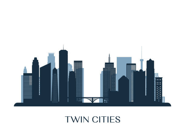 Twin Cities skyline, monochrome silhouette. Vector illustration. Twin Cities skyline, monochrome silhouette. Vector illustration. minneapolis illustrations stock illustrations