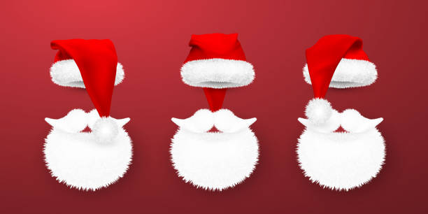 istock Red Santa Claus hat and Santa beard on red background. Vector illustration 1288405594