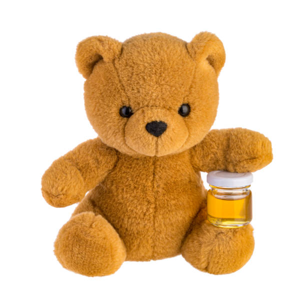 istock Teddy bear holding honey pot isolated without shadow 1288407242