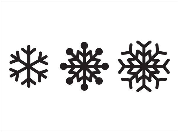 Snowflake icon. The winter set. Black isolated silhouette. Snowflake icon. The winter set. Black isolated silhouette. Christmas and Winter theme. Vector illustration. snowflake shape silhouettes stock illustrations