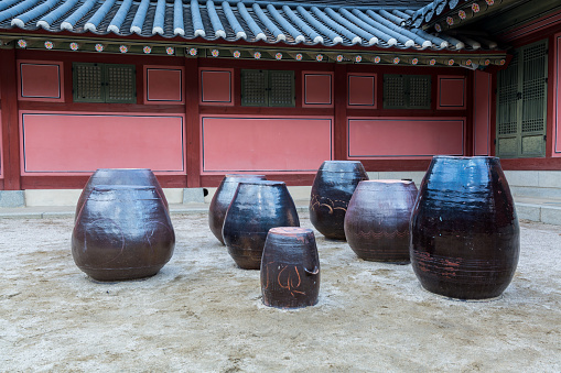 Korean Tranditional crocks for Kimchi, at the Hwaseong Haenggung Palace,  the largest one of where the king Jeongjo and royal family retreated to during a war