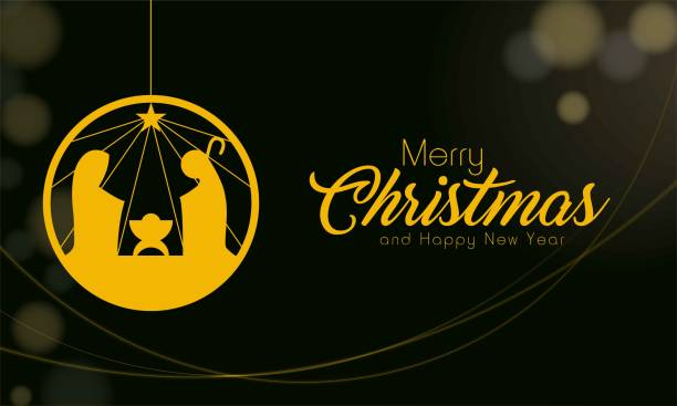 Christmas background Golden nativity scene symbol on dark background nativity scene stock illustrations