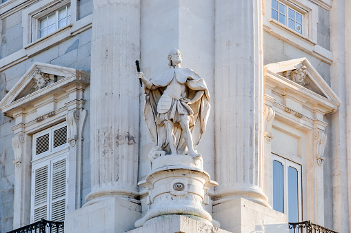 Madrid, Spain - June 2018: Statue at Royal palace of Madrid
