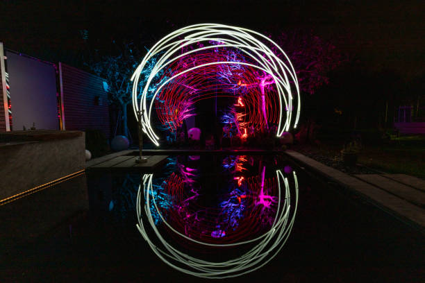 istock Light painting with colorfully illuminated trees 1288415604
