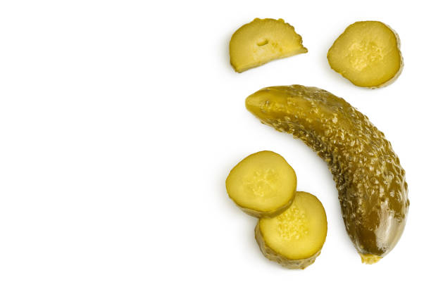 istock Marinated pickled cucumber isolated on white background with clipping path and full depth of field. Top view with copy space for your text . Flat lay 1288416847