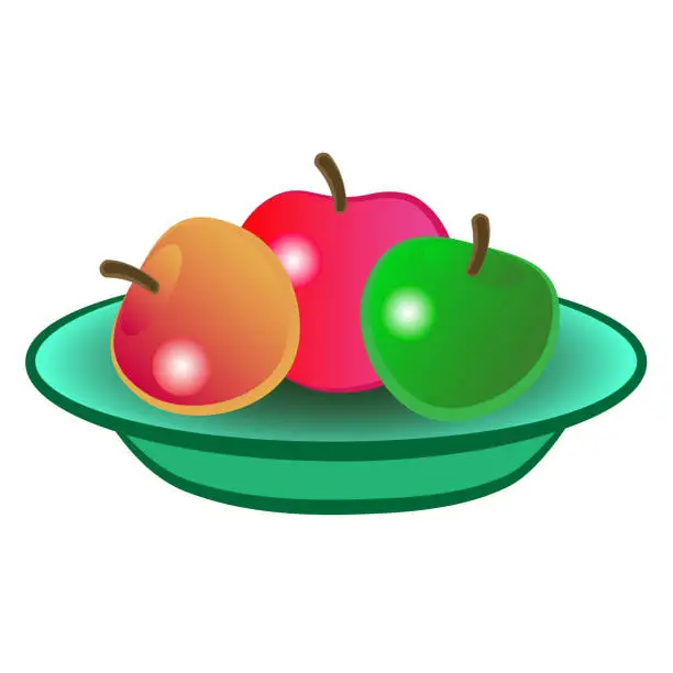 Vector illustration of Three ripe apples are on a platter.