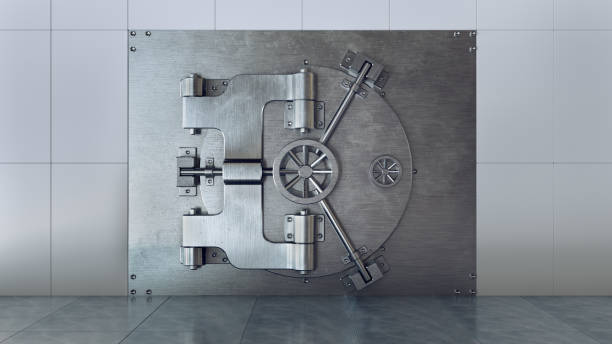 Vaulted Door with Grey Color Banking, Coin, Safety, Password, Savings coin bank stock pictures, royalty-free photos & images