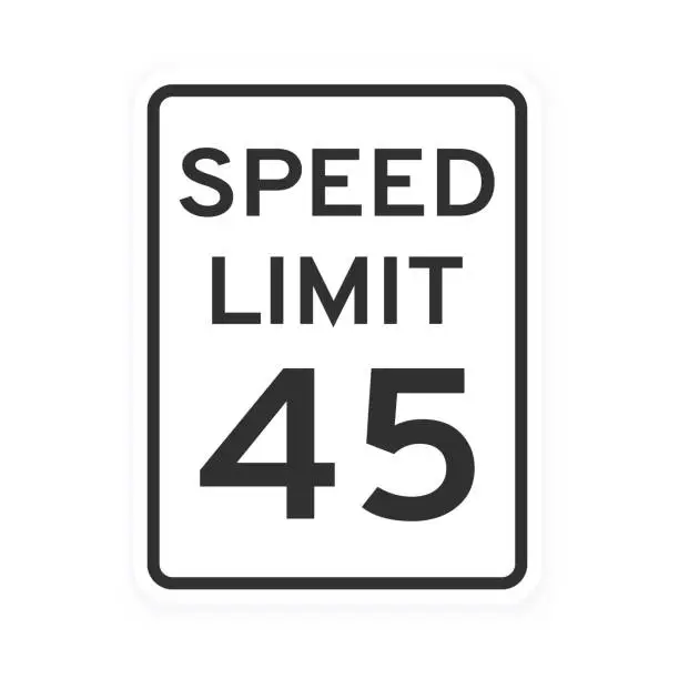 Vector illustration of Speed limit 45 road traffic icon sign flat style design vector illustration isolated on white background.
