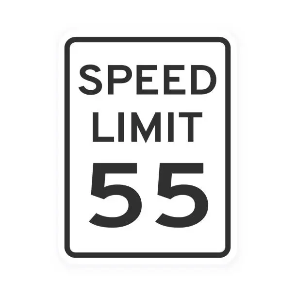 Vector illustration of Speed limit 55 road traffic icon sign flat style design vector illustration isolated on white background.