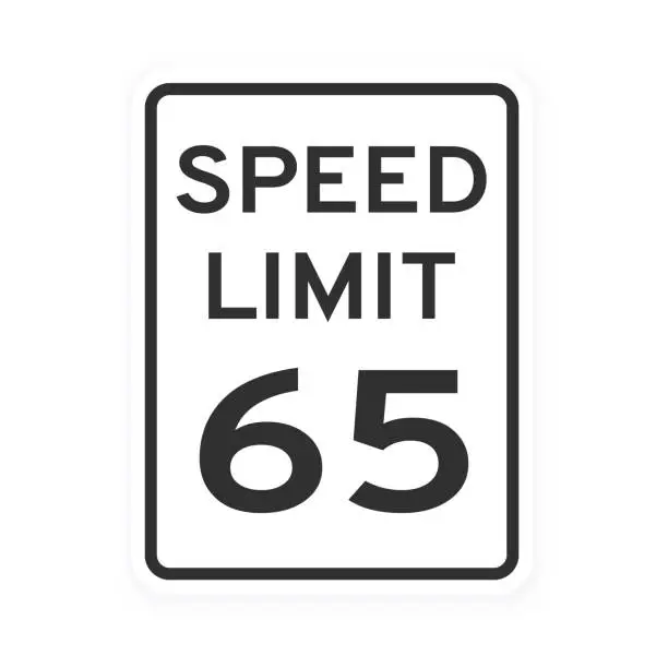 Vector illustration of Speed limit 65 road traffic icon sign flat style design vector illustration isolated on white background.