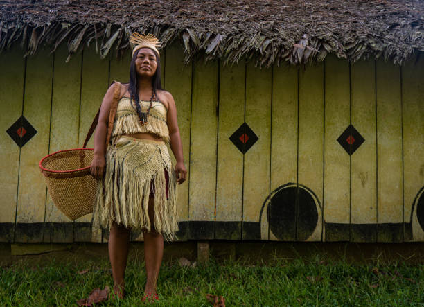istock Colombian indigenous woman with a basket 1288426400