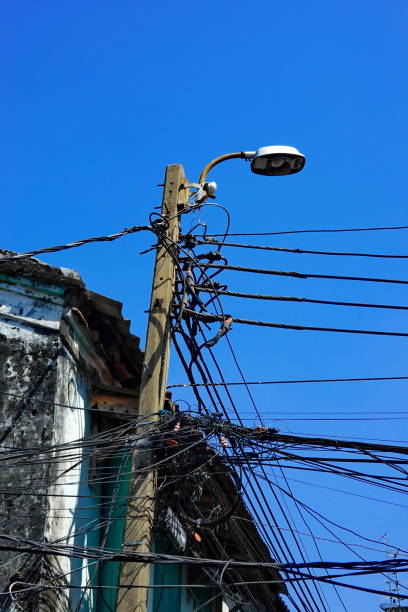 istock Electric pole urban and busy cable line 1288429063