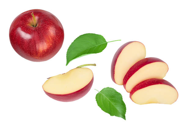 istock Red apple with half isolated on white background . Top view. Flat lay. 1288429372