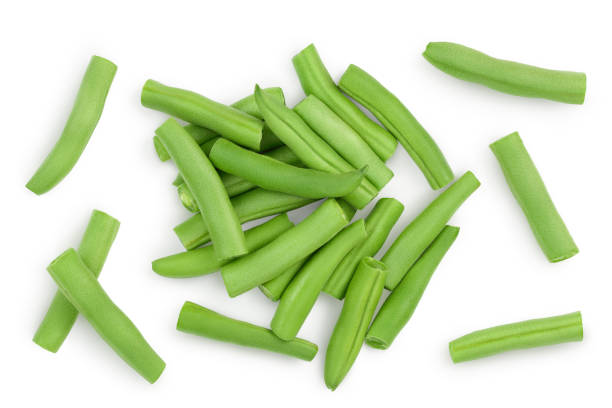 istock Green beans isolated on a white background with clipping path, Top view. Flat lay 1288429991